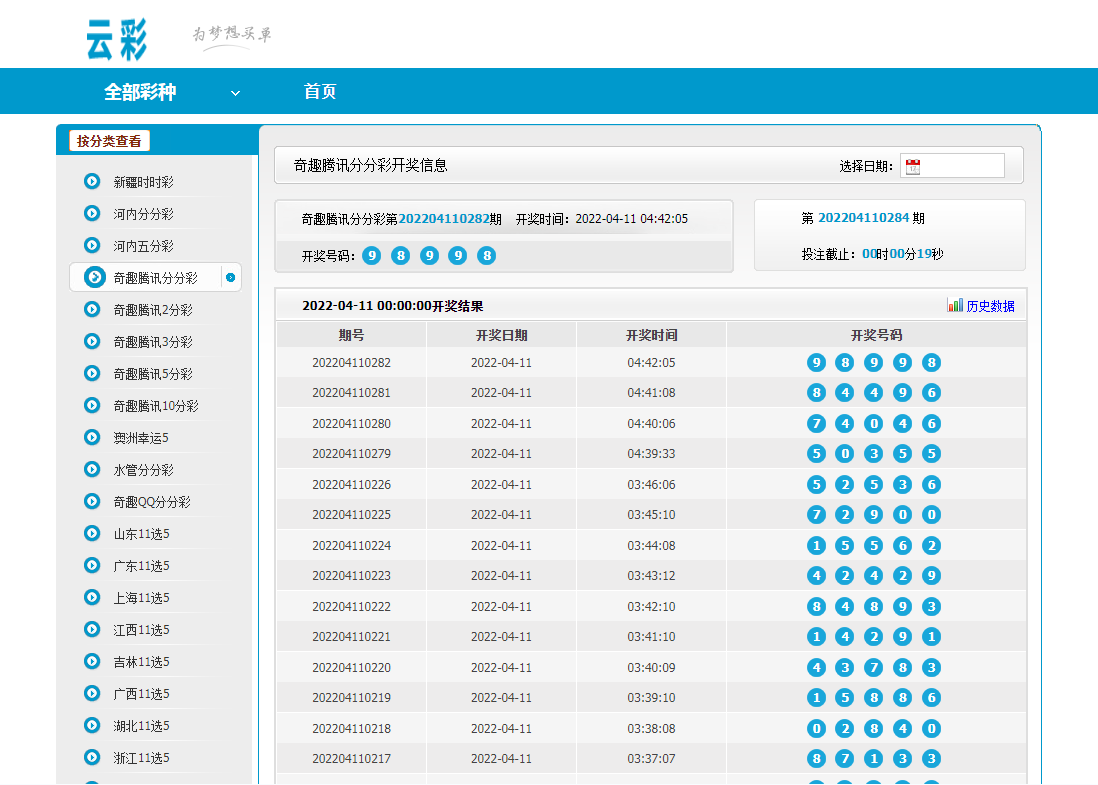 [源代码共享网]云彩开奖网系统源码,包含多个彩
